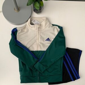 Adidas Cream and Green Jacket with Black and Blue Pants